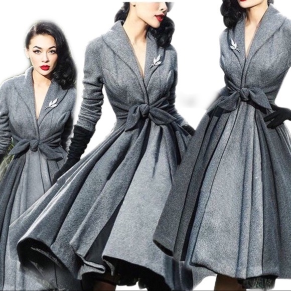 Jackets & Blazers - Vintage Style Gray PinUp Rockabilly Overcoat Dress